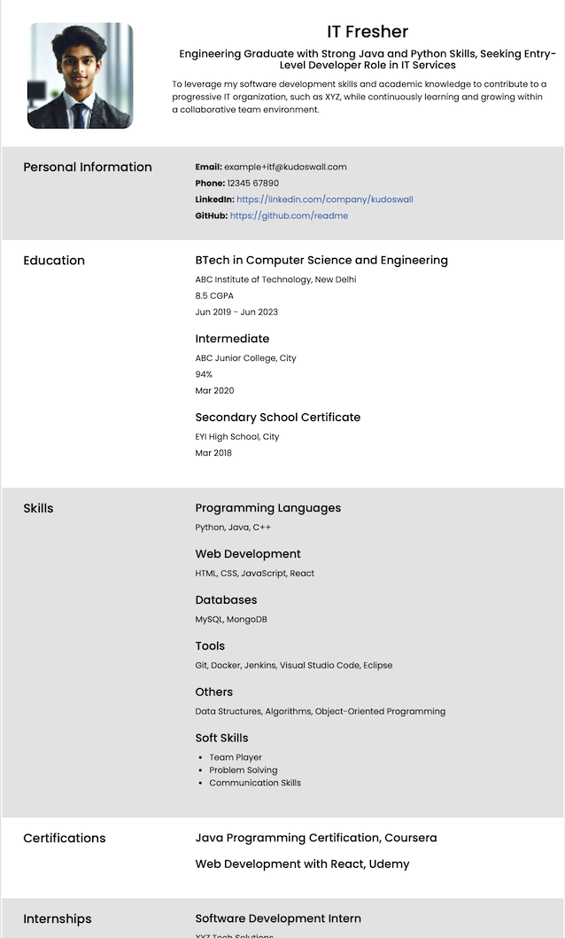 On-Campus IT Fresher Resume