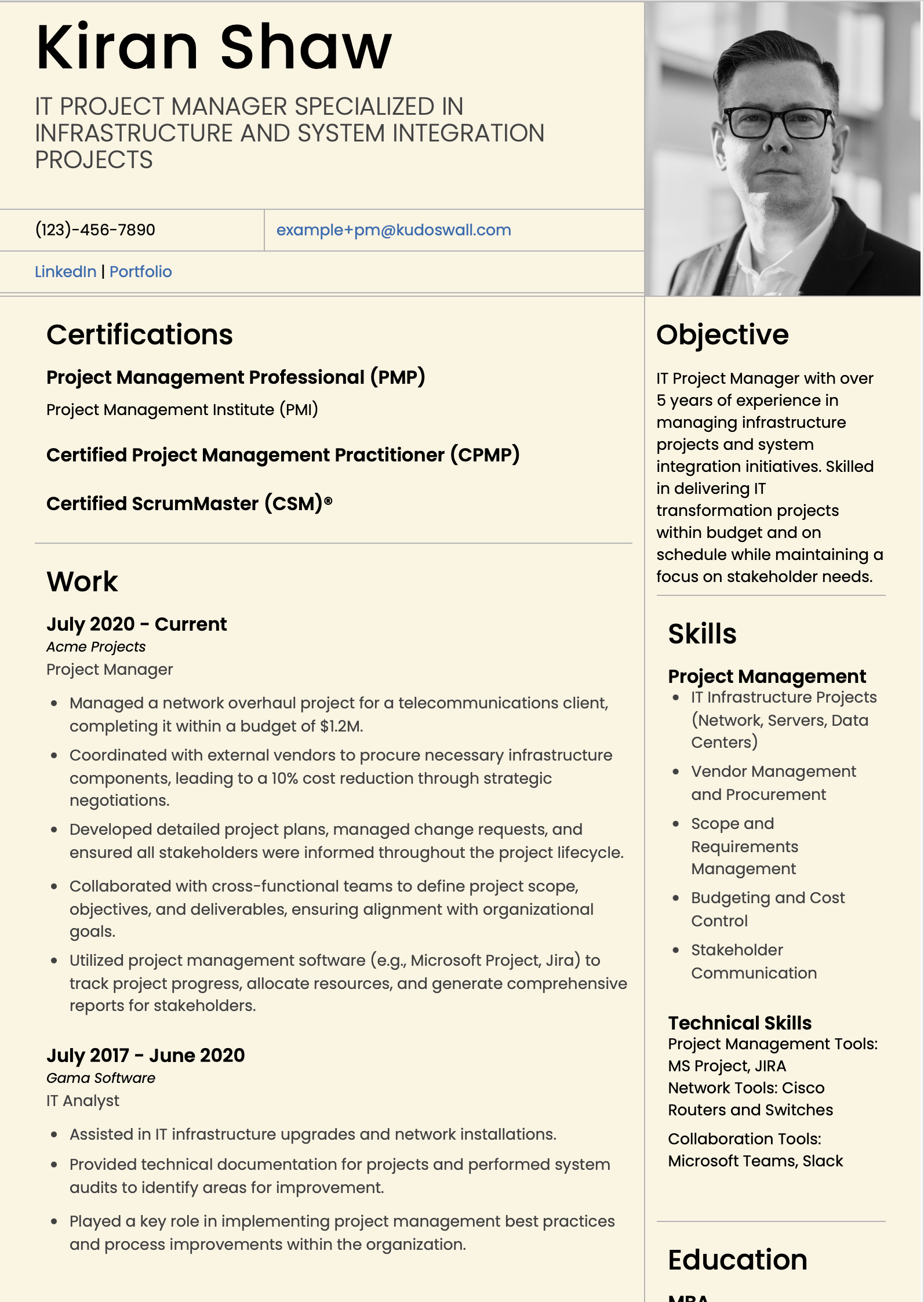 IT Infrastructure Project Manage Resume