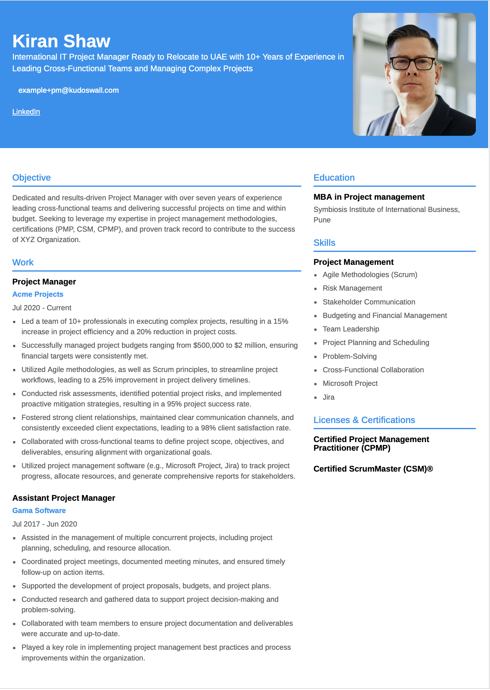 International IT Project Manager Resume