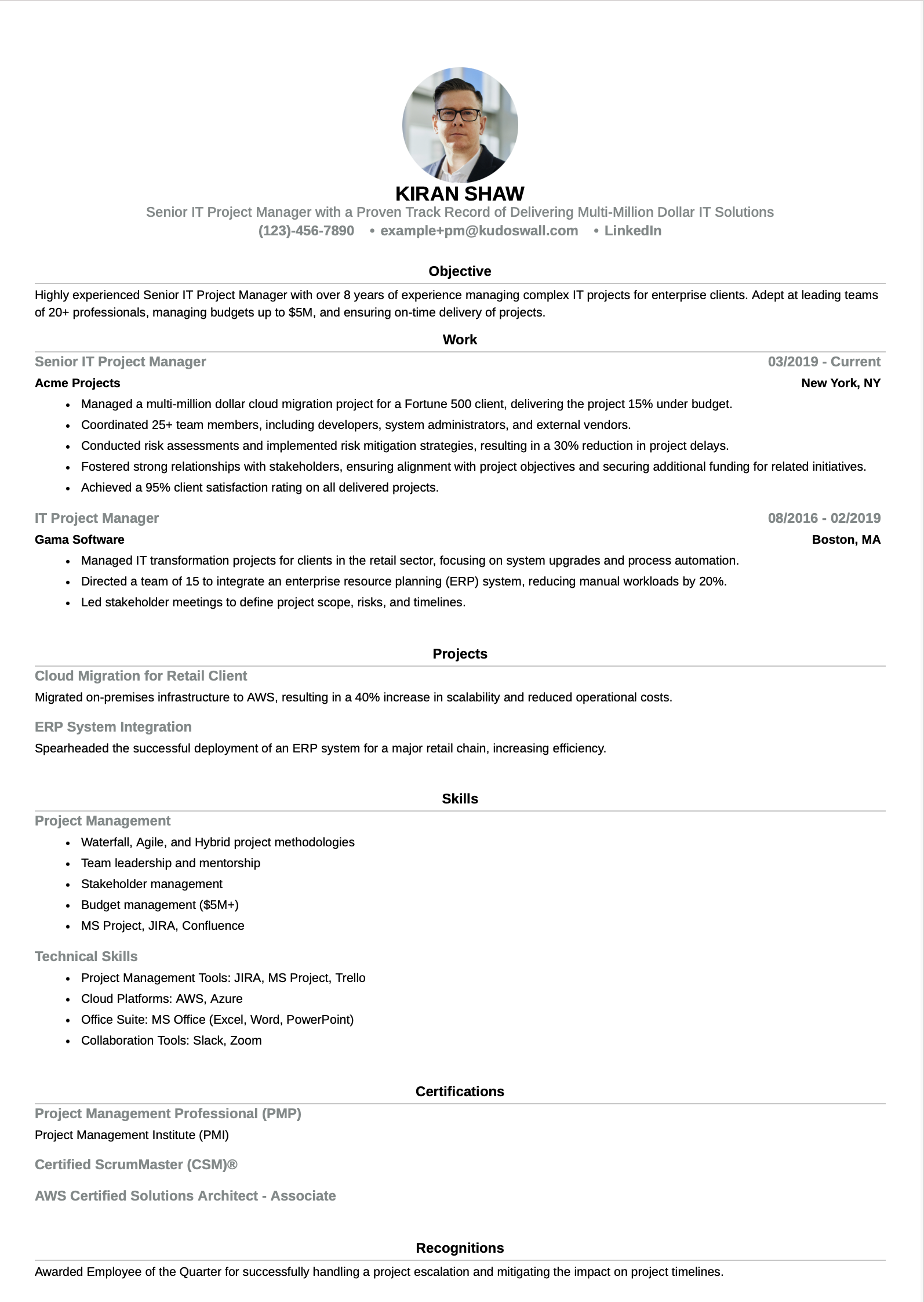 Senior IT Project Manager Resume