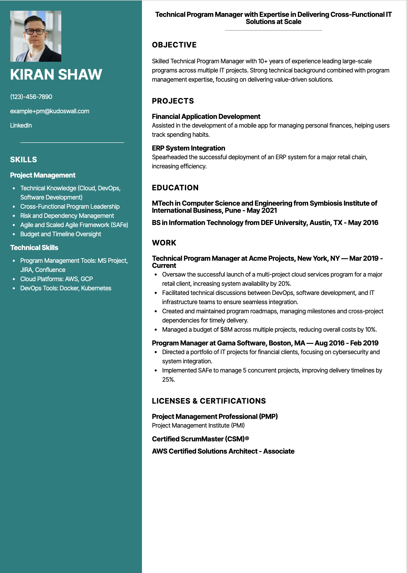 Technical Program Manager Resume