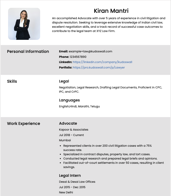 Civil Lawyer Resume – India