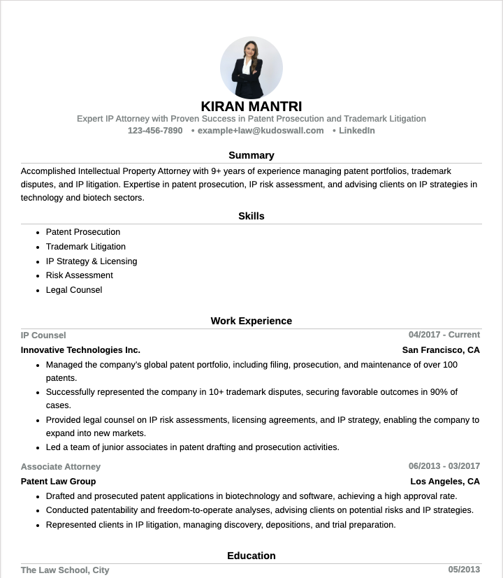 Intellectual Property Attorney Resume