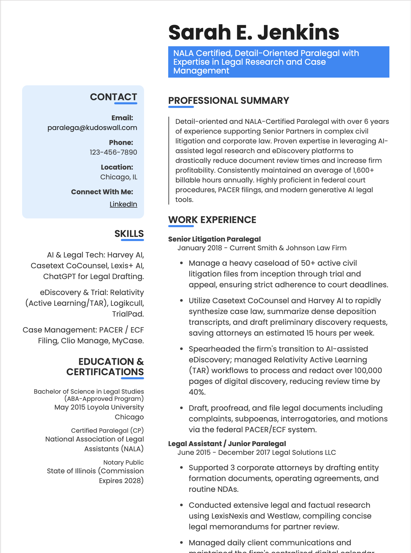 Paralegal Resume Example