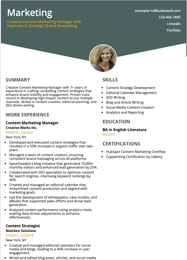 Content Marketing Manager Resume