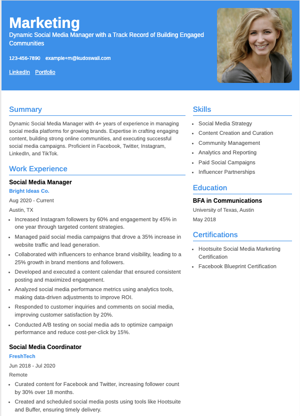 Social Media Manager Resume