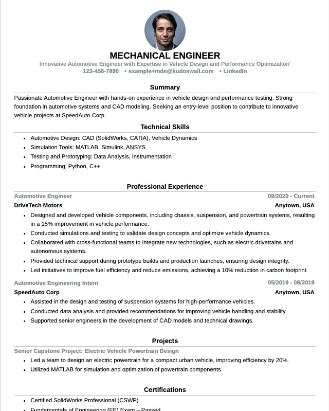 Automotive Engineer Resume