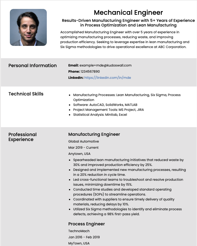 Manufacturing Engineer Resume