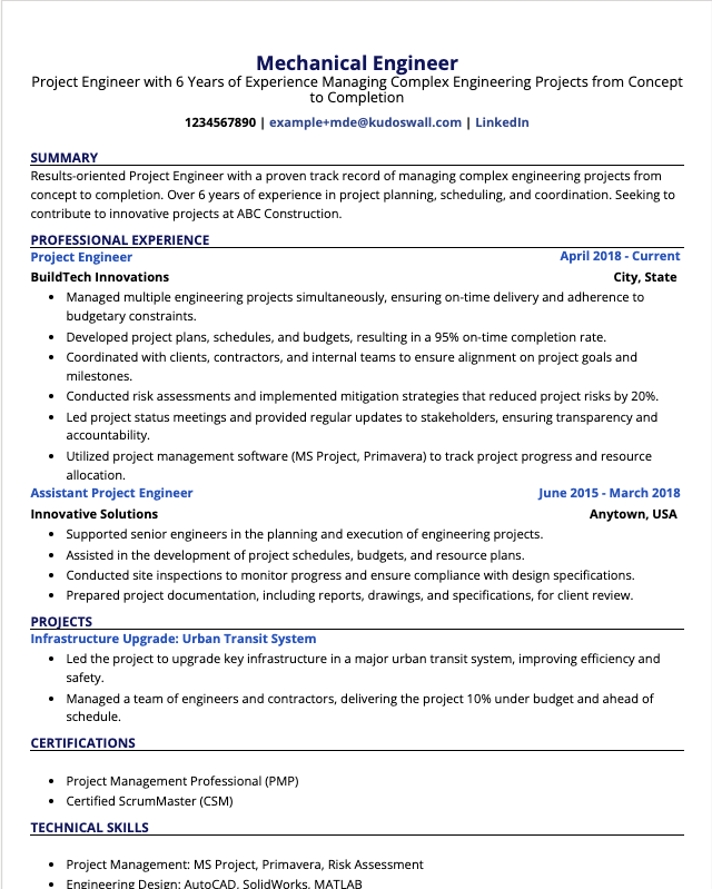 Project Engineer Resume