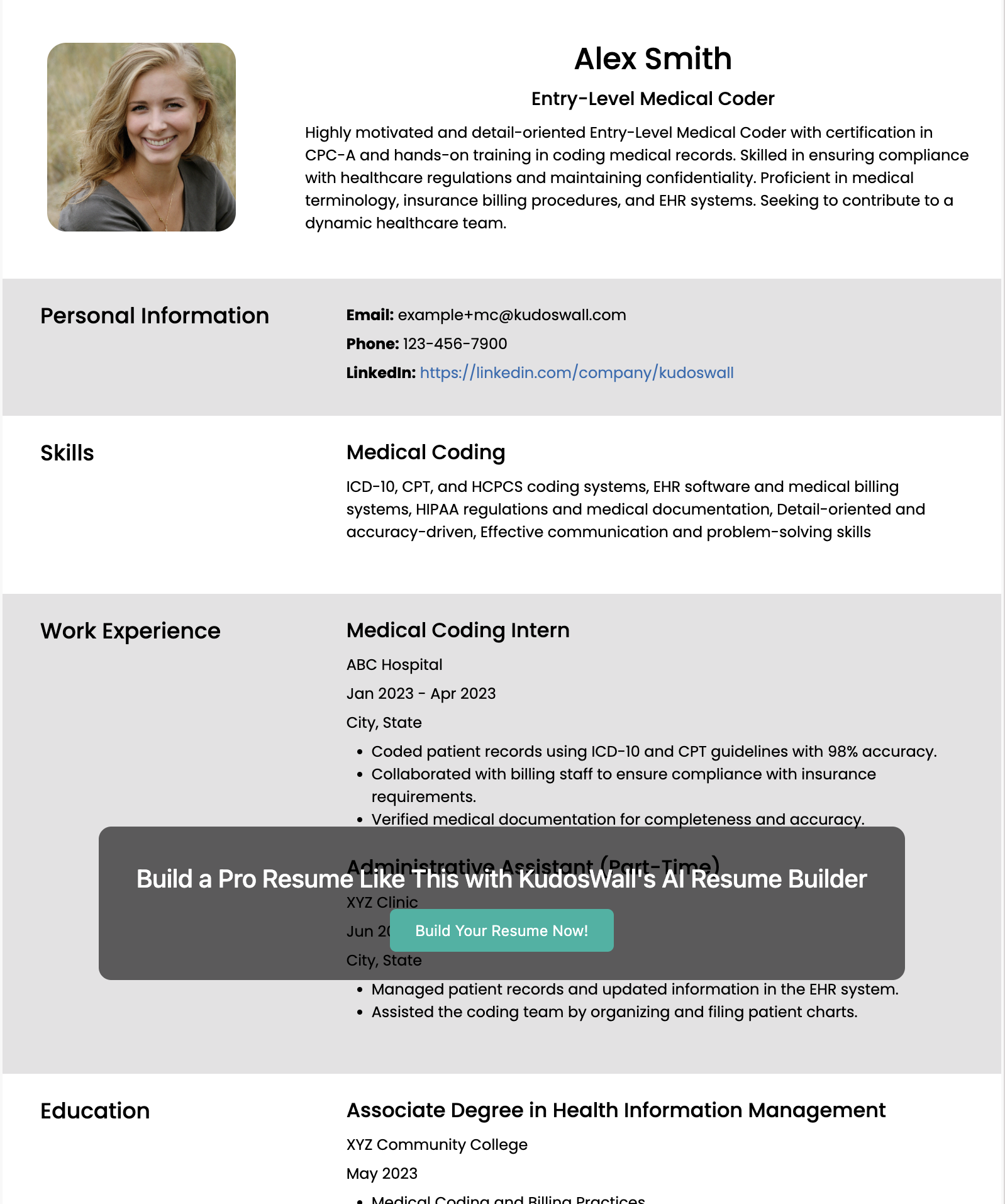 Entry-Level Medical Coder Resume Example