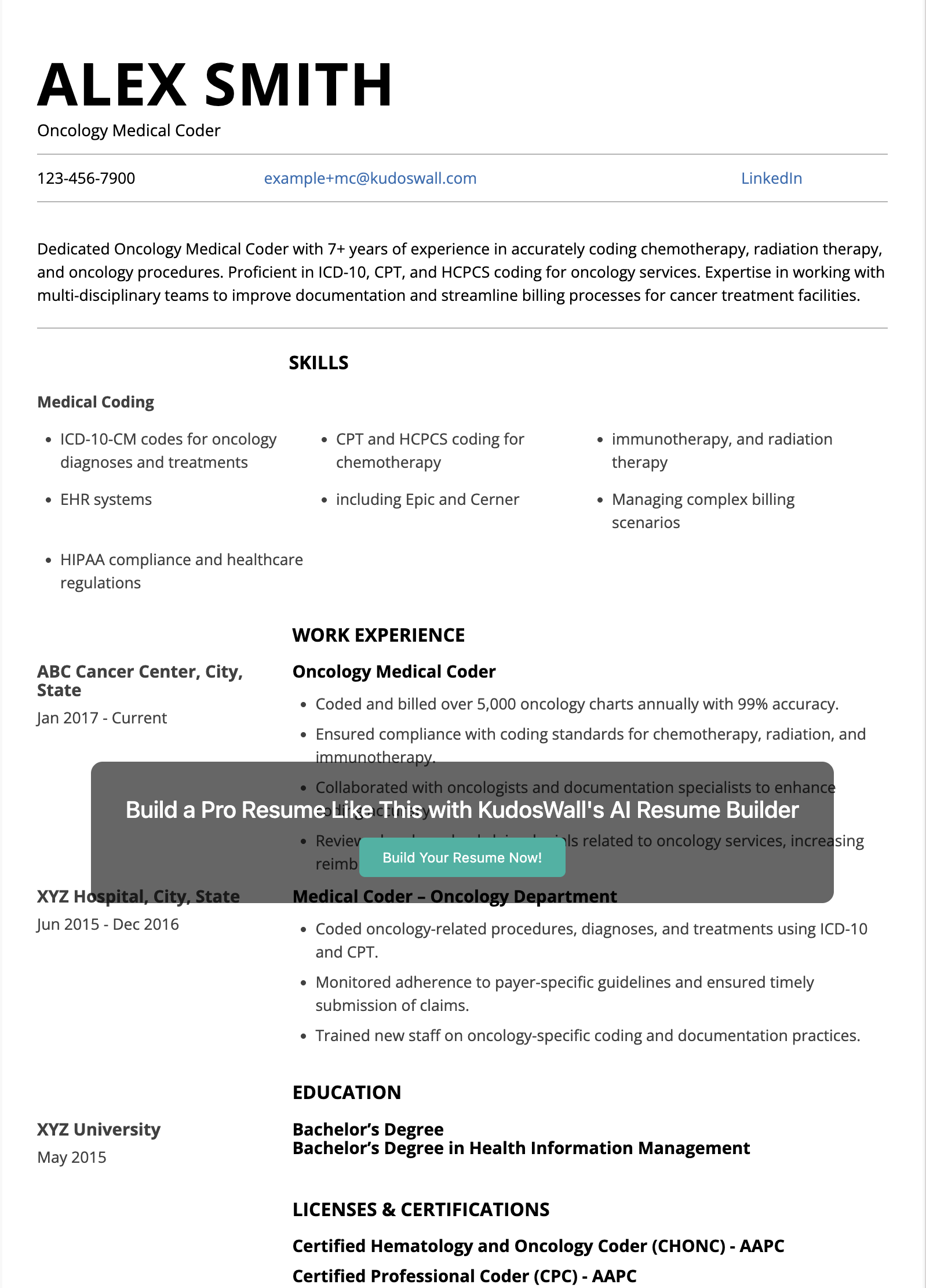 Specialized Medical Coder Resume Example