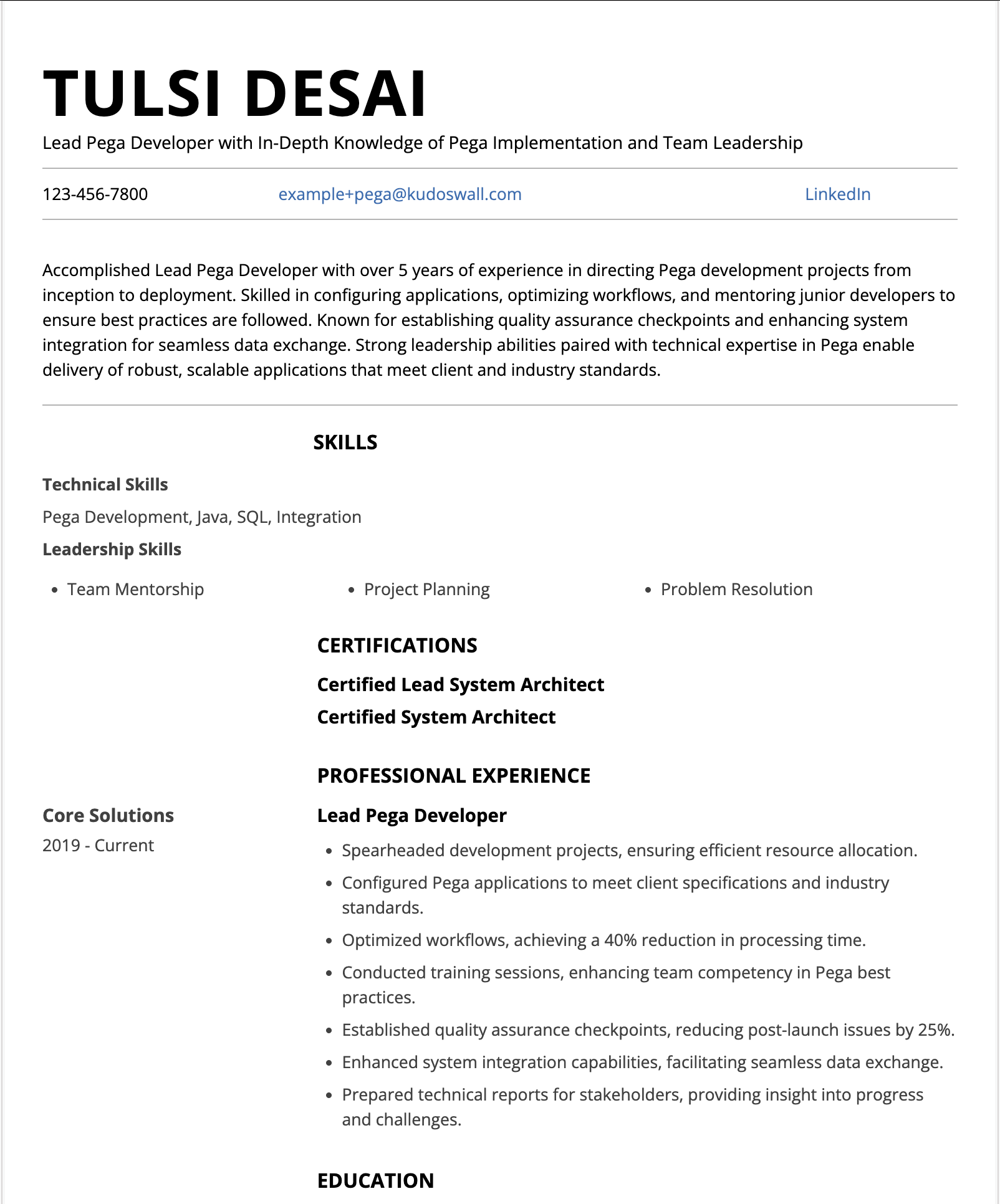 Lead Pega Developer Resume