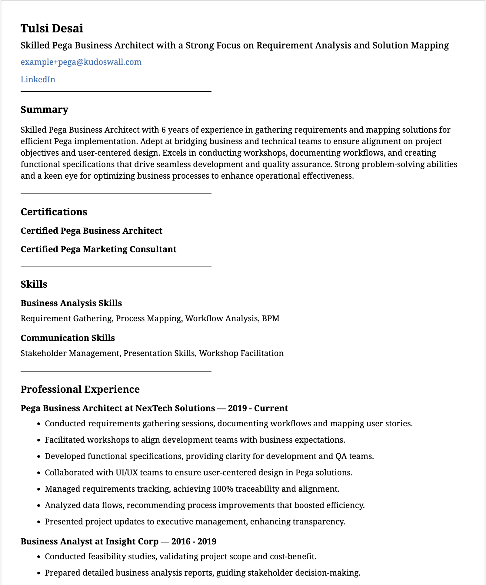 Pega Business Architect Resume