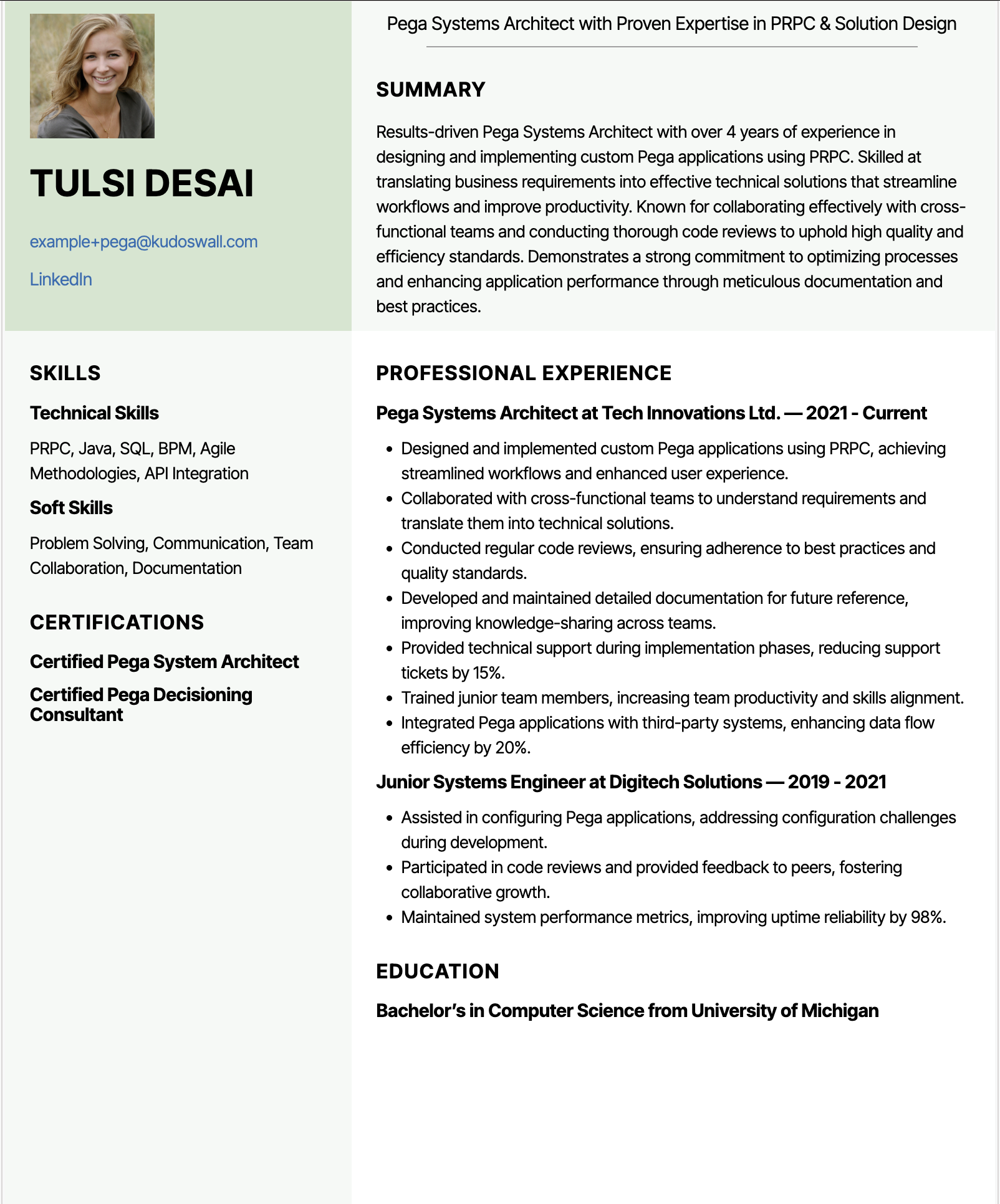 Pega Systems Architect Resume