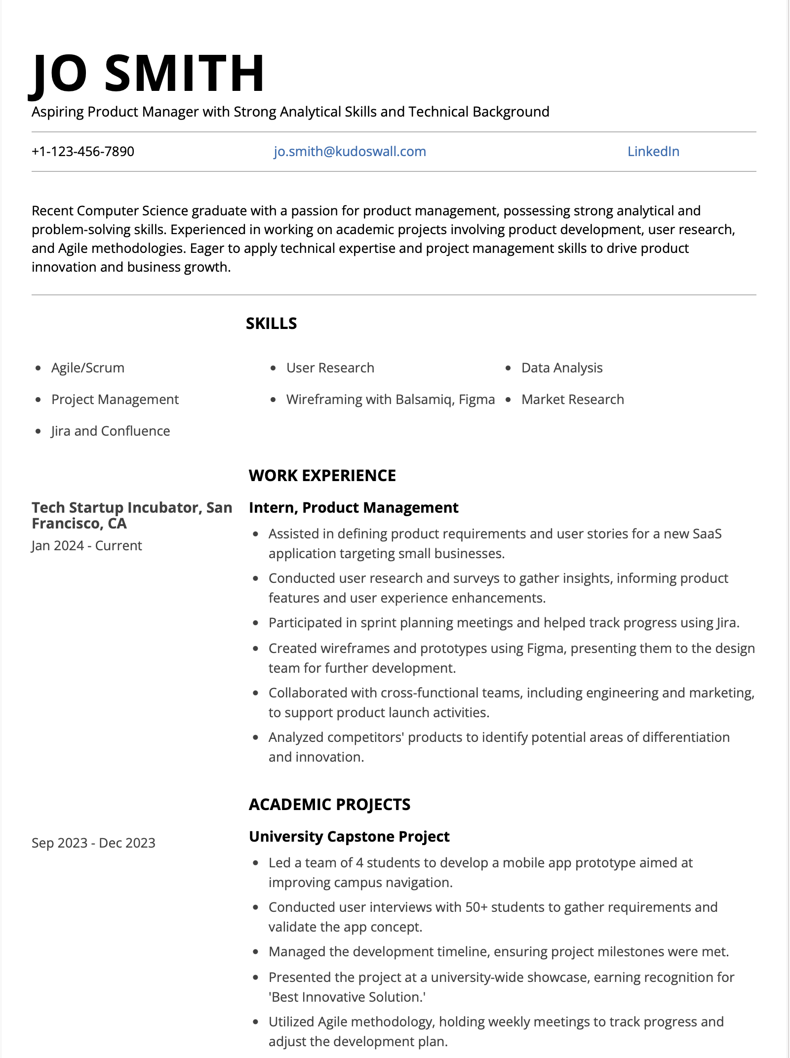 Entry-Level Product Manager Resume