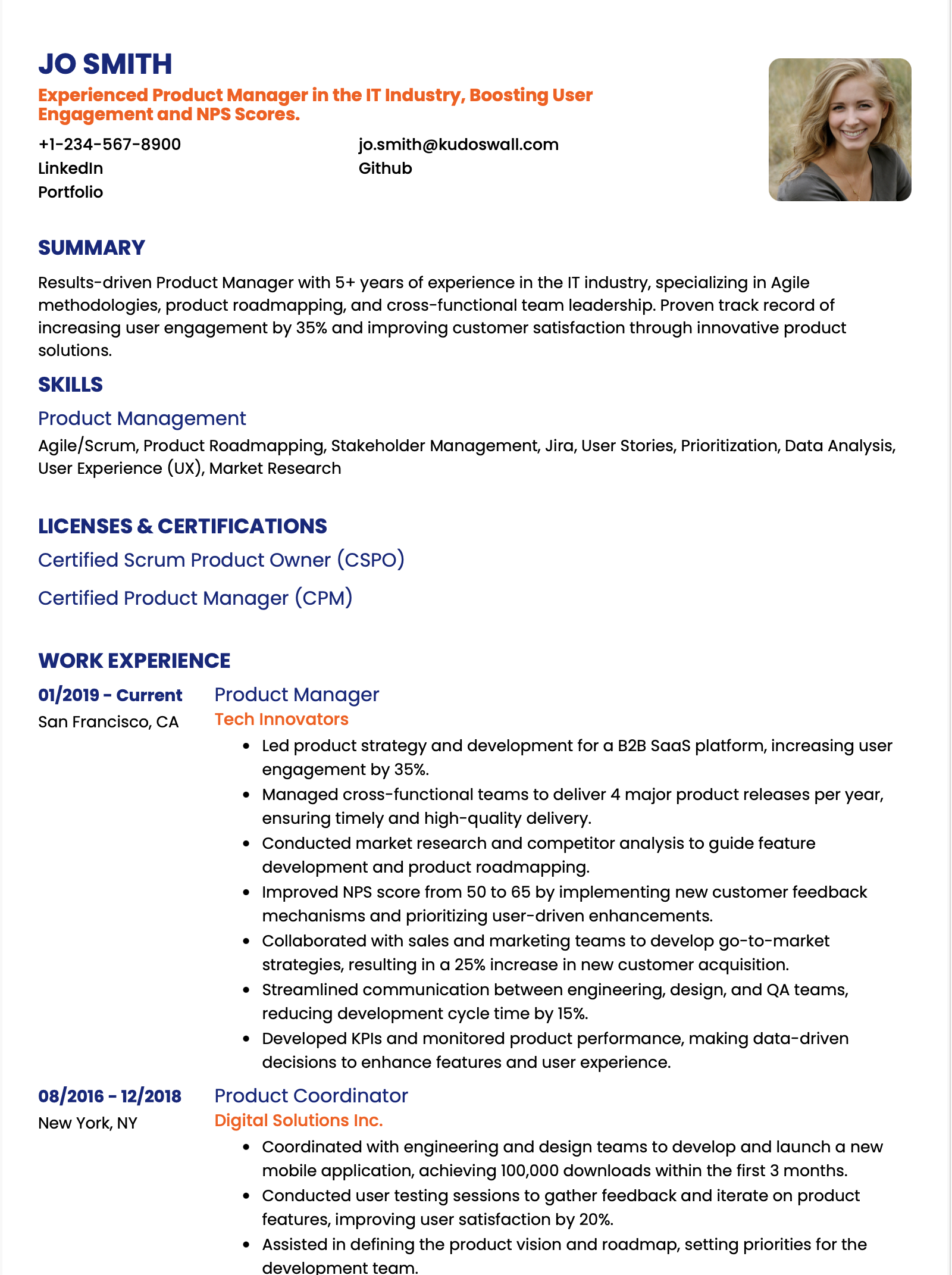 Product Manager Resume