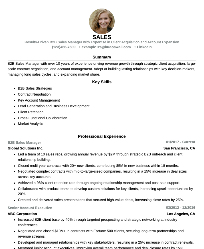 B2B Sales Resume