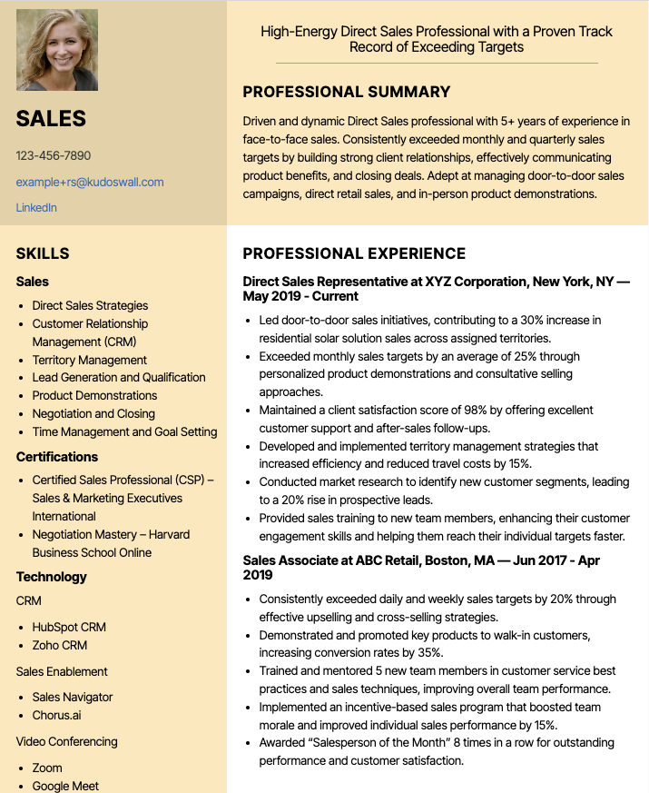 Direct Sales Resume