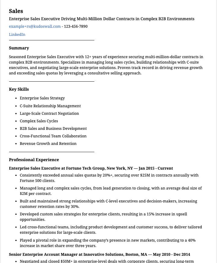 Enterprise Sales Resume