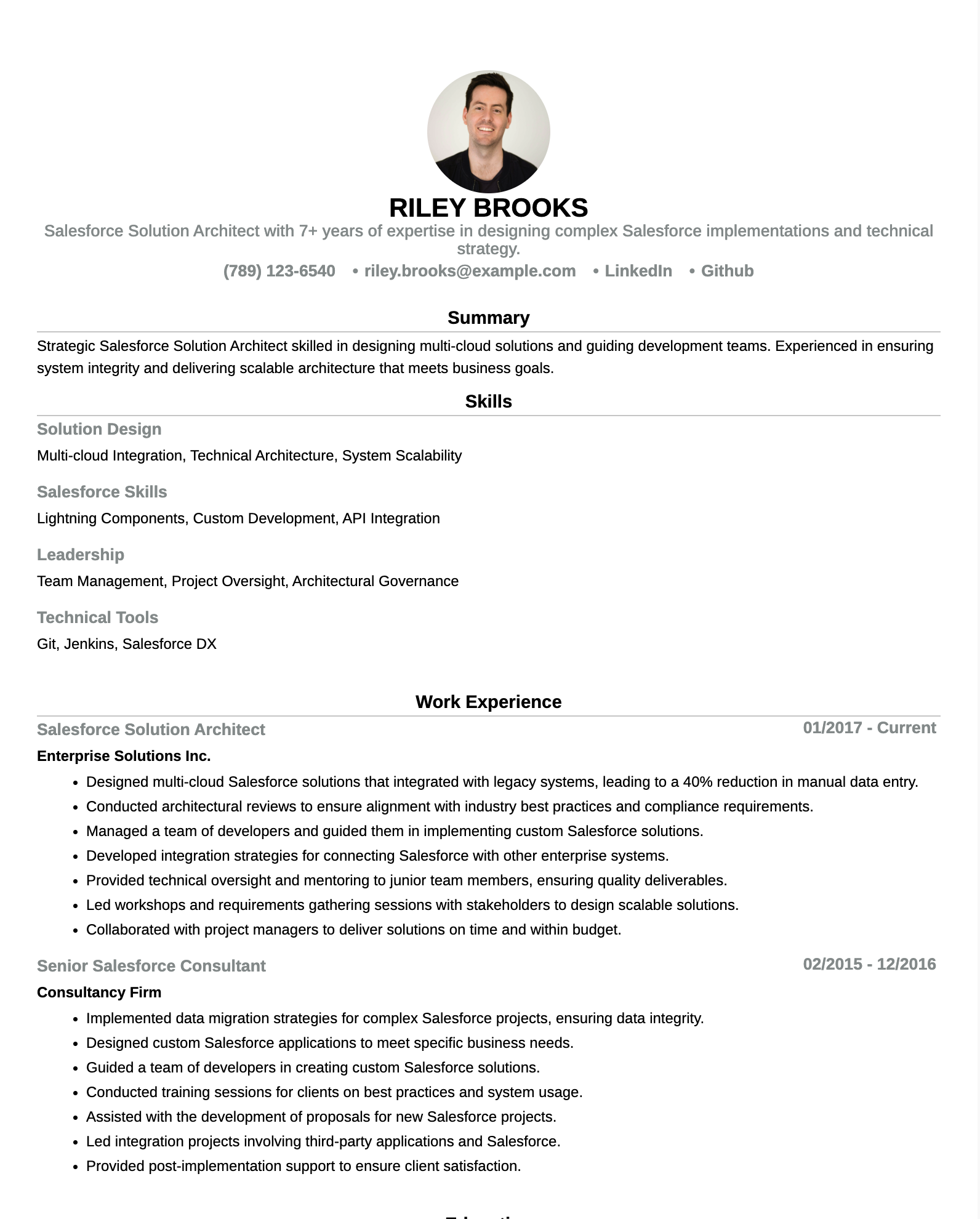 Salesforce Solution Architect Resume