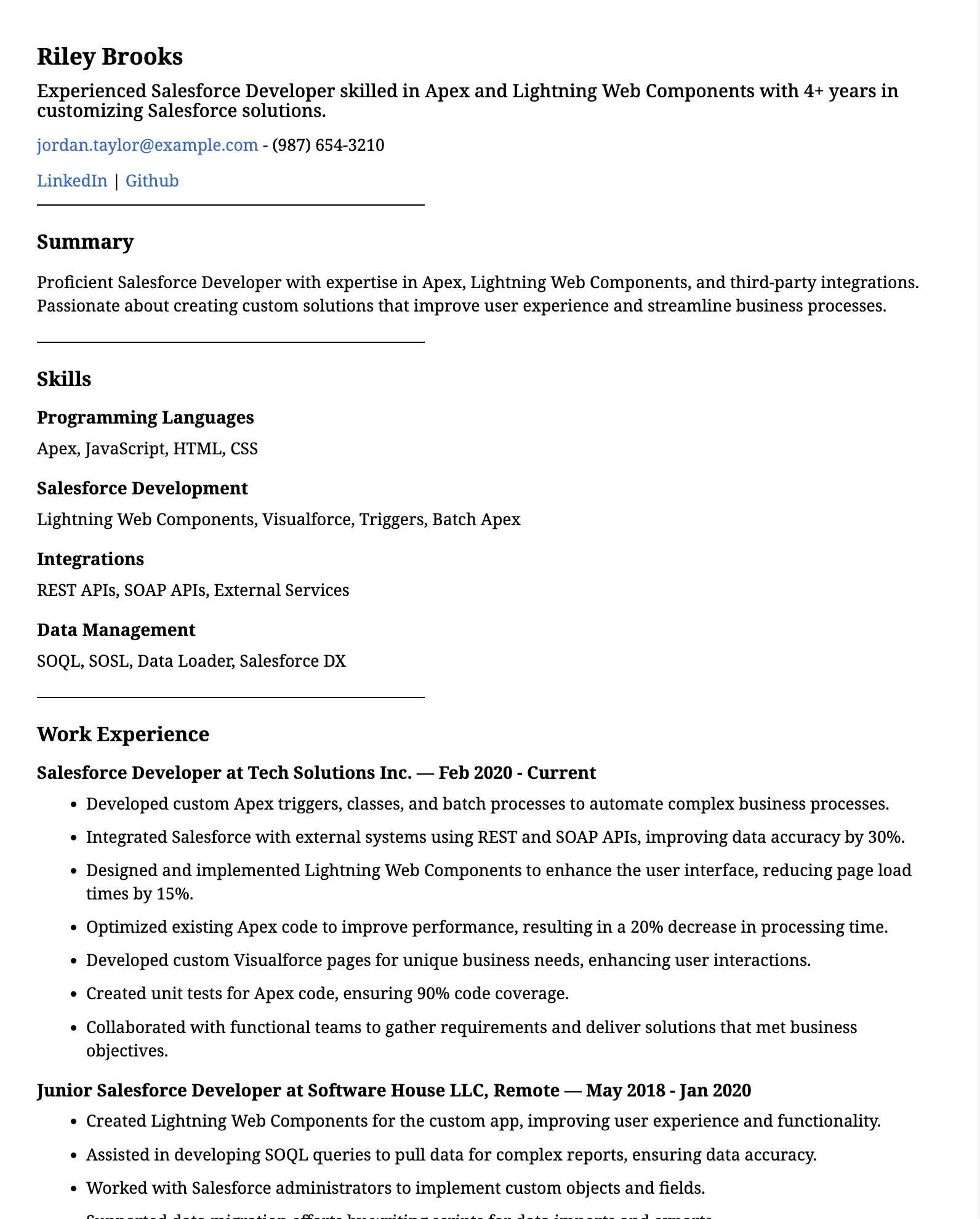 Salesforce Developer Resume