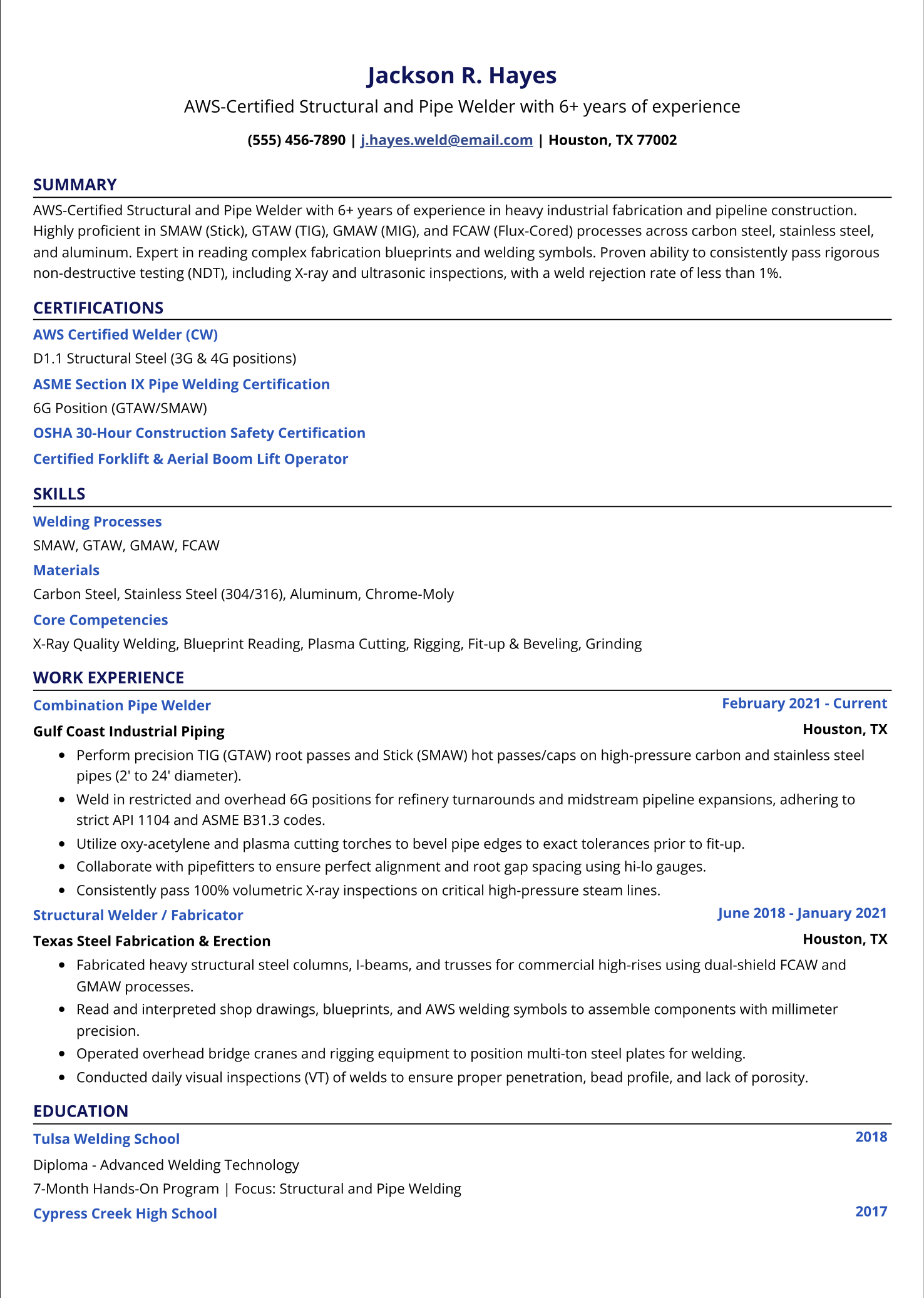 Welder Resume Example