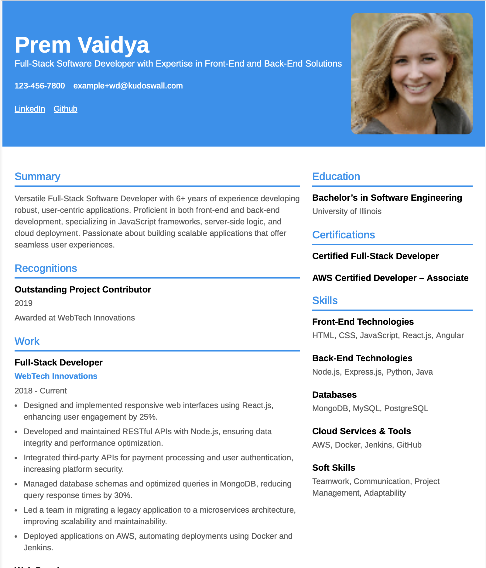 Full-Stack Software Developer Resume Example