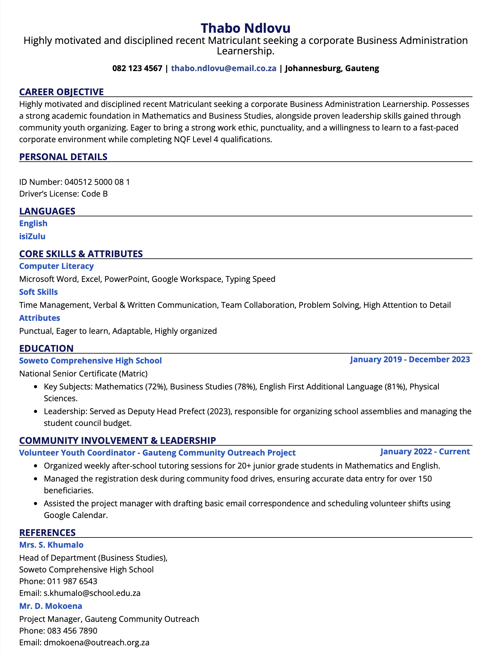 Learnership CV Template South Africa