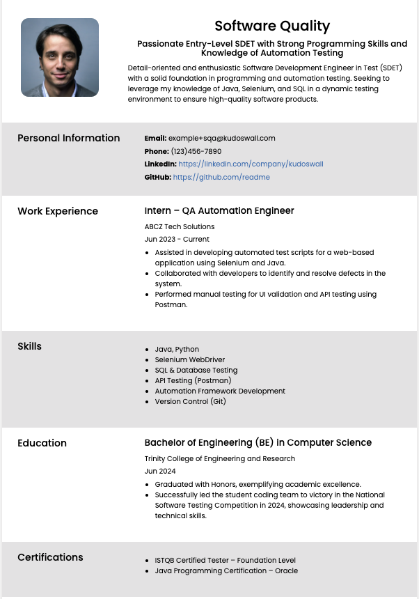 Entry-level Software Development Engineer in Test (SDET)