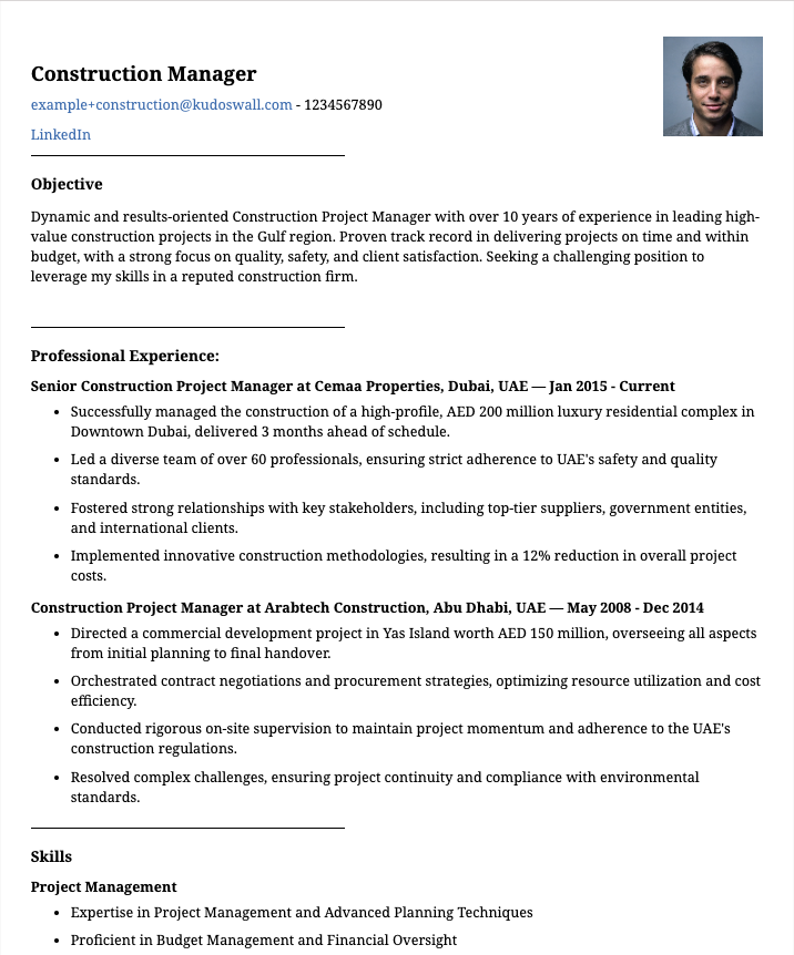 Construction Manager Resume