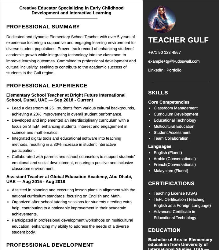 UAE Teacher Resume